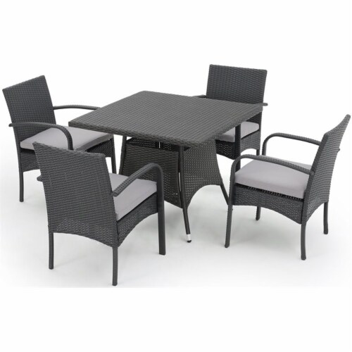 Noble House Patterson 5 Piece Wicker Patio Dining Set in Gray, 1 - Fred