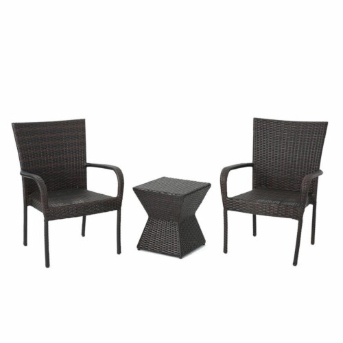 Noble House Bristol Outdoor 3 Pc Muttibrown Chat Set w Chairs
