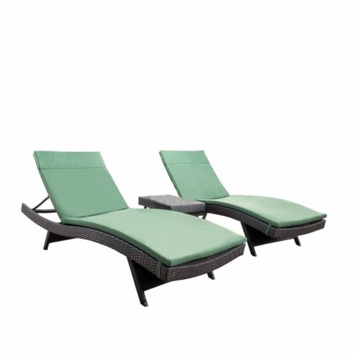 Noble House Salem 3 Pc Grey Wicker Lounge with Jungle Green