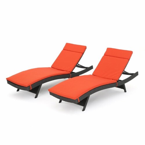 Noble House Salem Outdoor Wicker Chaise Lounge in Gray and Orange (Set
