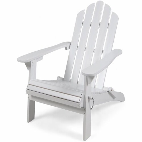 Noble House Hollywood Outdoor Foldable Acacia Wood Adirondack Chair White Perspective: front