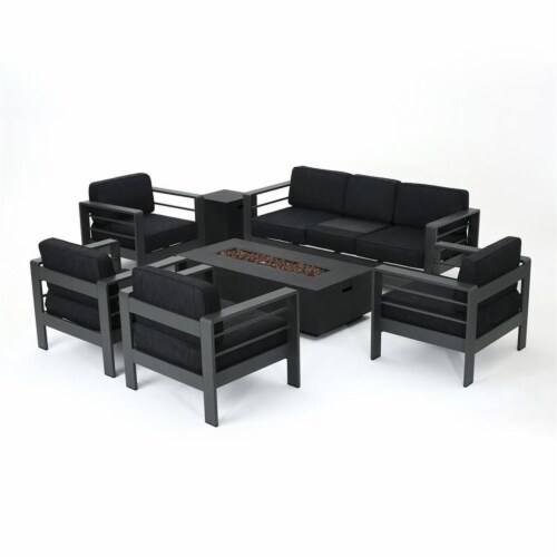 Noble House Cape Coral Outdoor Grey7 Pc Sofa Chat Set w Fire