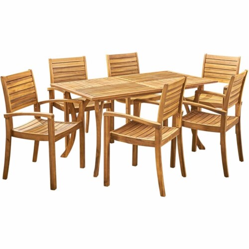 Noble House Anchor 7 Piece Wooden Patio Dining Set in Teak, 1 Smith’s