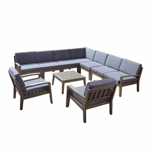 Noble House Grenada 10 Piece Outdoor Acacia Wood Sectional Sofa