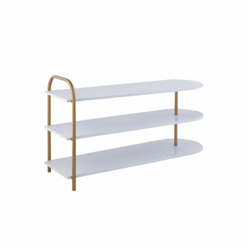 Modern 24 9 Pair 3 Tier Iron Curved Decker Shoe Rack White Gold 38 x 14 x 24 Pick n Save