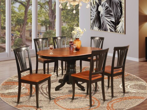 East West Furniture Avon 7 piece Wood Dining Room Set in Black