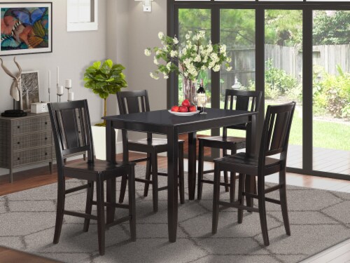 BUCK5-BLK-W 5 Pc Counter height Table set-high Table and 4 Stools Perspective: front