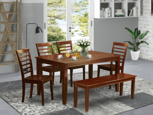 6 Piece Dining Table Sets, Modern 6 Person Dining Set with 1 Wood Dining Table and 4 Chairs & Bench for Dining Room, Kitchen, Family Furniture Set of