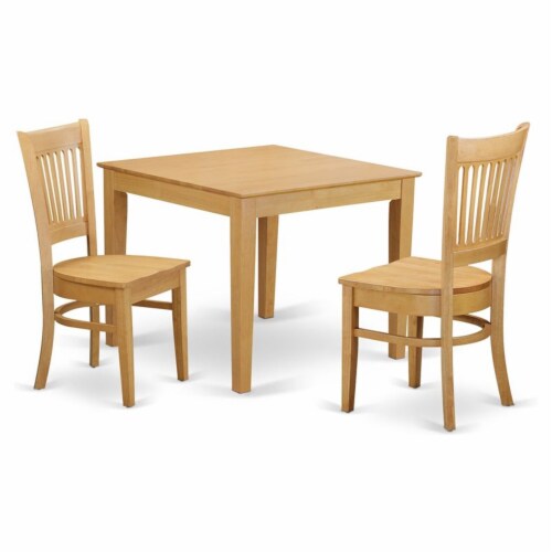 East West Furniture Oxford 3-piece Wood Kitchen Table and Dining Chairs in Oak Perspective: front