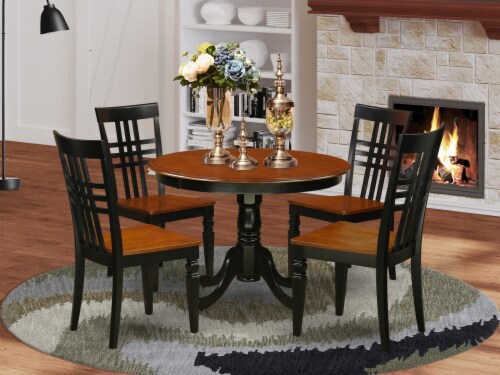 5 Pc set with a Dining Table and 4 Dinette Chairs in Black and Cherry Perspective: front