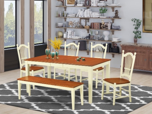 NIDO6-WHI-W 6 Pc Kitchen nook Dining set - Dinette Table & 4 Chairsplus Bench Perspective: front