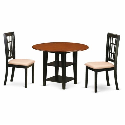 East West Furniture Sudbury 3-piece Table and Dining Chairs in Black/Cherry Perspective: front