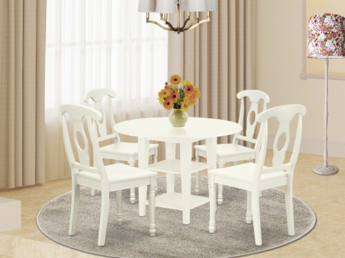 5PC Round 20 42 Table with two11 Drop Leaves 4 Panel Back Chairs