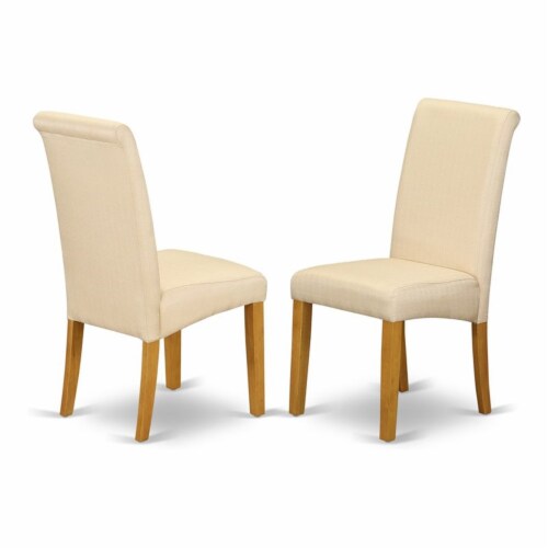 East West Furniture Barry 42  Wood Dining Chairs in Oak/Beige (Set of 2) Perspective: front