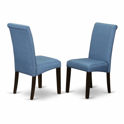 East West Furniture Barry 42  Wood Dining Chairs in Cappuccino/Blue (Set of 2) Perspective: front