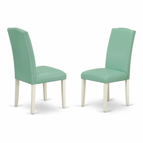 East West Furniture Encinal 40 Leather Dining Chairs in Blue/White (Set
