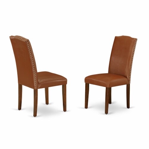 East West Furniture Encinal 40 Faux Leather Dining Chair in Brown