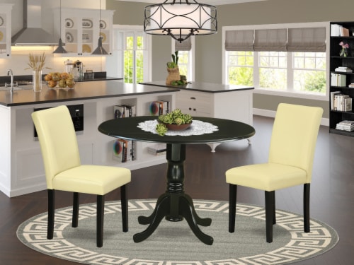 3Pc Round 42  Table With Two 9-Inch Drop Leaves & 2 Parson Chair ,Color Eggnog Perspective: front