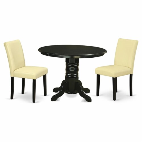 East West Furniture Shelton 3-piece Wood Dining Set in Black/Eggnog Perspective: front
