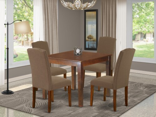 5Pc Square 36 Inch Table Four Parson Chair Linen Fabric Dark