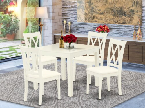5Pc Dining Set Square Table Four Double X Back Linen seat