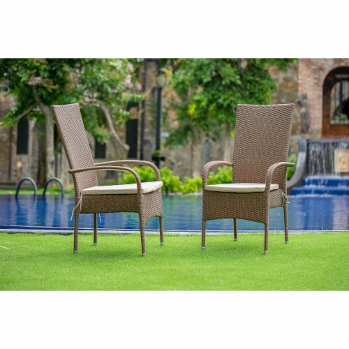 East West Furniture OSLC102A Oslo Patio Chair with Cushion, Brown Wicker & Beige Cushion - Se Perspective: front