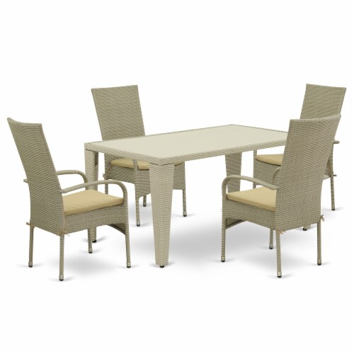 GUOS5-03A 5Pc Outdoor-Furniture Natural Color Wicker Dining Set Perspective: front