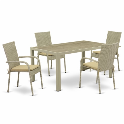 JUGU5-03A 5Pc Outdoor-Furniture Natural Color Wicker Dining Set Perspective: front