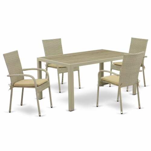 JUGU5-03A 5Pc Outdoor-Furniture Natural Color Wicker Dining Set Perspective: front