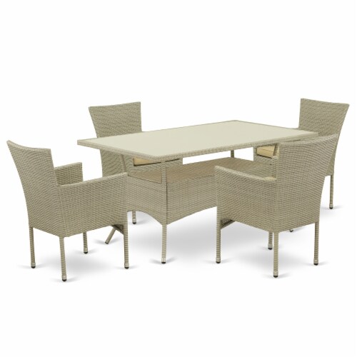 OSBK5-03A 5Pc Outdoor-Furniture Natural Color Wicker Dining Set Perspective: front