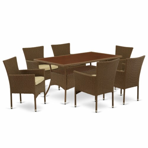 OSBK7-02A 7Pc Outdoor-Furniture Brown Wicker Dining Set Perspective: front