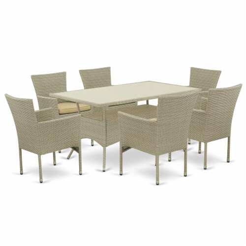 OSBK7-03A 7Pc Outdoor-Furniture Natural Color Wicker Dining Set Perspective: front