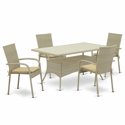 OSGU5-03A 5Pc Outdoor-Furniture Natural Color Wicker Dining Set Perspective: front