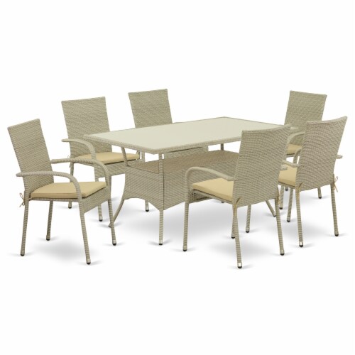 OSGU7-03A 7Pc Outdoor-Furniture Natural Color Wicker Dining Set Perspective: front