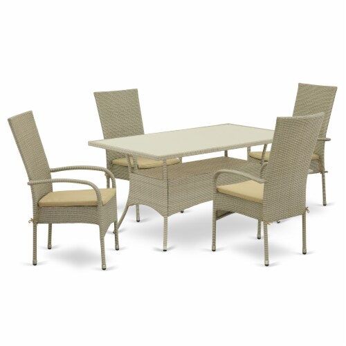 OSOS5-03A 5Pc Outdoor-Furniture Natural Color Wicker Dining Set Perspective: front