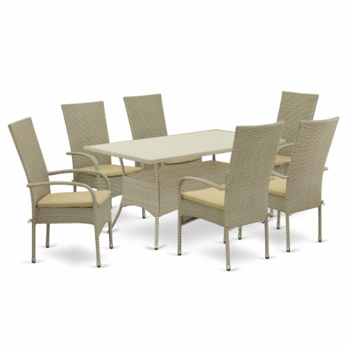 OSOS7-03A 7Pc Outdoor-Furniture Natural Color Wicker Dining Set Perspective: front