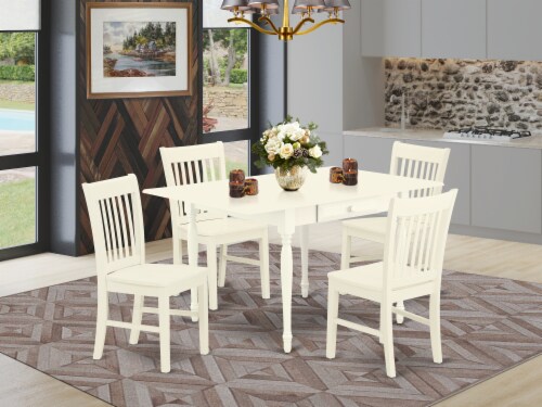 East West Furniture Monza 5-piece Wood Table and Dining Chairs in Linen White Perspective: front
