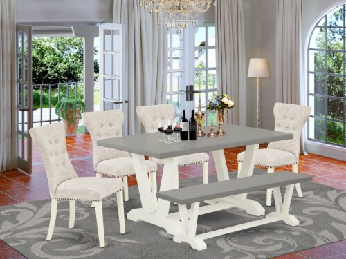 Outdoor Table And Chairs For 4 People, Wooden Patio Table And Dining Bench Set 3 Piece All Weather Furniture Set With Wagon Wheel Design For Backyard Garden Deck Carbonized G 601099576757378