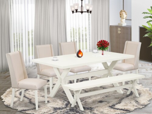 East West Furniture X Style 6 piece Wood Dining Table Set in Linen