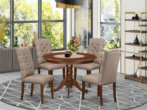 5 Piece table set 4 Chairs Round table High back Mahogany 1