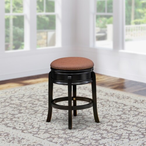 AMS024-112 Bar Stool- Backless Stool with Round Shape - Brown Roast PU leather Perspective: front