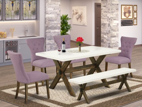 6 Piece Dining Set 4 Chairs Top Table Kitchen Bench Linen White