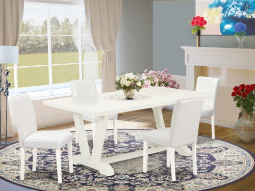 5-Piece Dining Set a Good Linen White Table Top and 4 Chairs