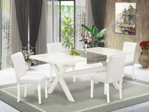 Dining table with best sale white leather chairs
