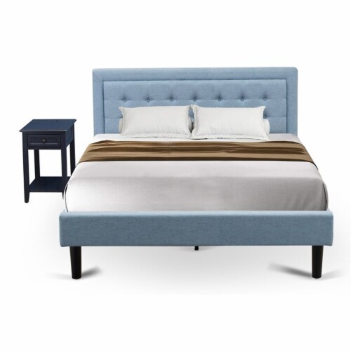 East West Furniture 2piece Wood Fannin Queen Bedroom Set in Denim Blue