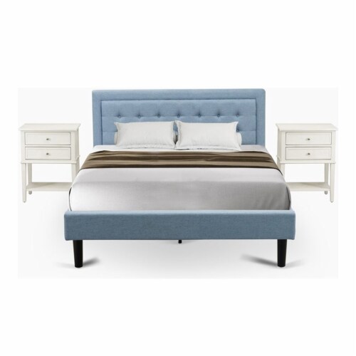 East West Furniture 3 piece Wood Queen Bedroom Set in Denim Blue
