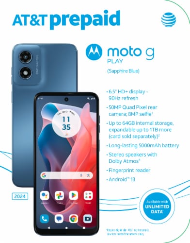 AT&T Prepaid Moto Fogo LTE - Sapphire Blue Perspective: front