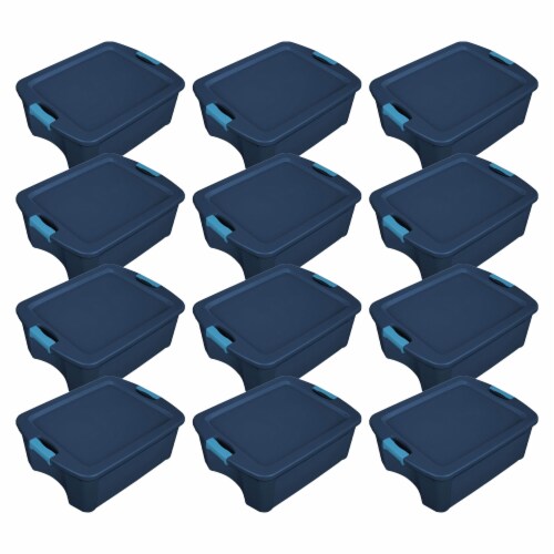 Sterilite 12 Gal Latching Lid Storage Tote Container w/ Handles, Blue (24 Pack) Perspective: front