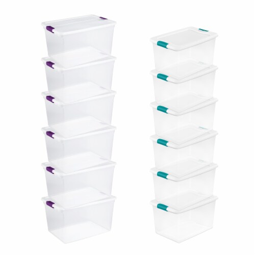 64 Qt Latching Box Plastic Bin Organizer Shop Storage Containers Tote Set  of 6