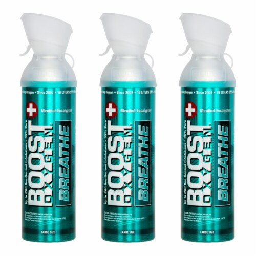 Boost Oxygen Natural 10 Liter Pure Oxygen Canister, Menthol Eucalyptus (3 Pack) Perspective: front